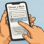 Smartphone showing 3 money block notifications with swipeable EFT scripts: 'Even though money feels unsafe...' and tapping point diagram
