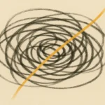 Abstract spiral of dark tangled lines with a single golden thread cutting through, symbolizing EFT breaking the stress cycle