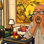 A cartoon illustration of a man with a shocked, open-mouthed expression, representing the jarring moment of having sincere kindness met with suspicion or being accused of being a bot.