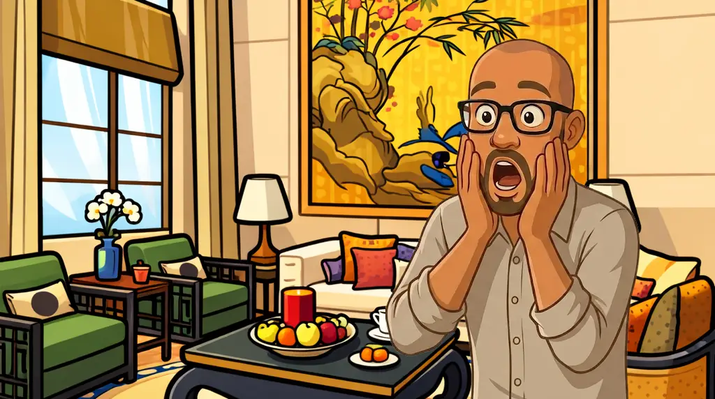 A cartoon illustration of a man with a shocked, open-mouthed expression, representing the jarring moment of having sincere kindness met with suspicion or being accused of being a bot.