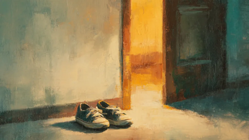 Softly lit hallway with a slightly open door and warm light, symbolizing a gentle shift into inner peace