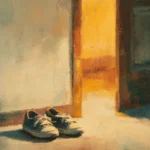 Softly lit hallway with a slightly open door and warm light, symbolizing a gentle shift into inner peace