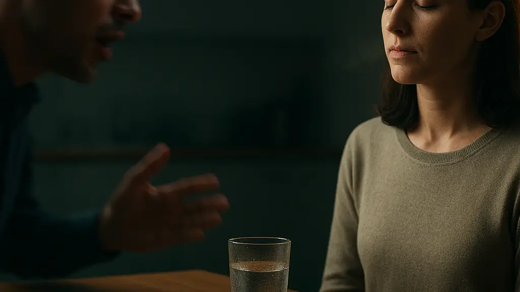 Two figures face each other with a pause held between them before contact.