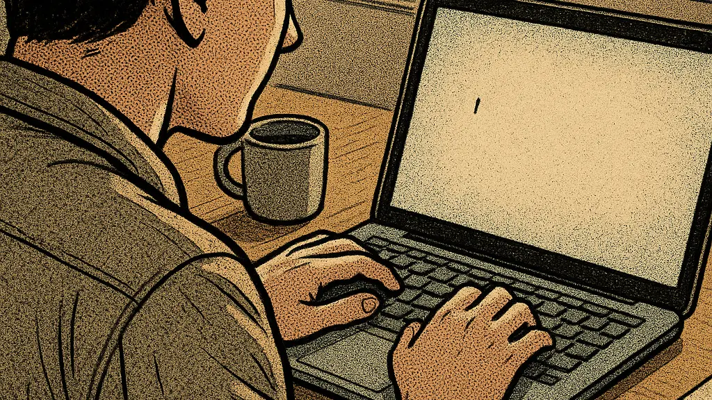 Person pauses before replying to a difficult message on a laptop, showing real-time emotional regulation under pressure.