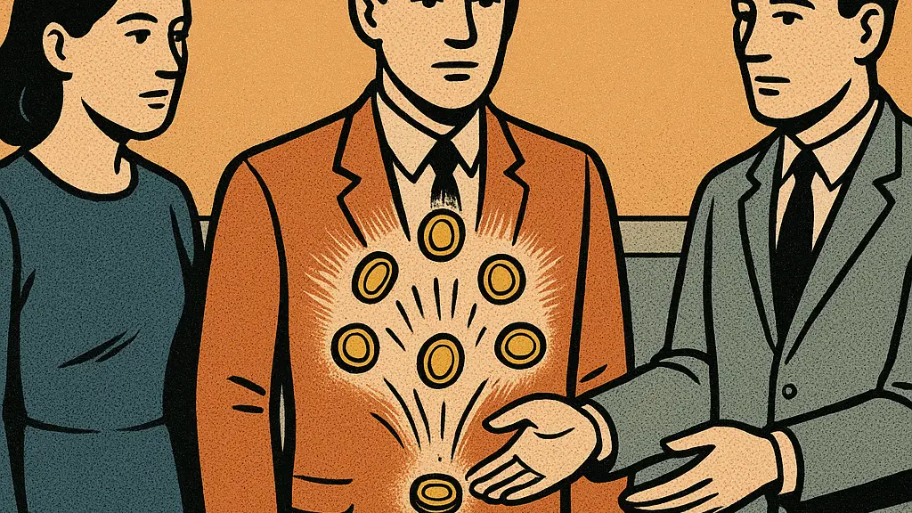 Hands hover over papers or a keyboard as the body tightens around a money decision.